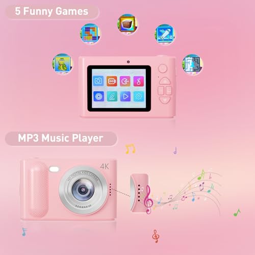 Camera Selfie 1080P HD Video Dual Lens, 48MP Digital Point and Shoot Cameras with 8X Zoom, Fill Light & 32GB SD Card, Vintage Compact Small Camera for Boys Girls Kids (Pink)