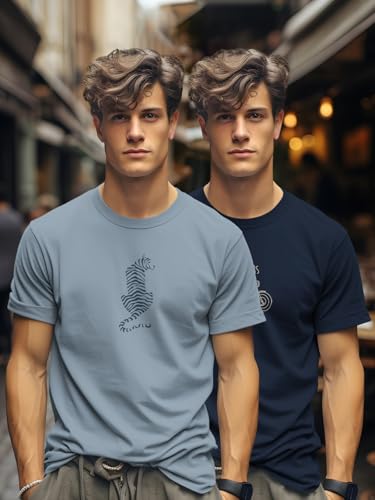 Image of BULLMER Trendy Printed Cotton Blend Crew Neck /Round Neck Half Sleeve Tshirt for Men- Pack of 2