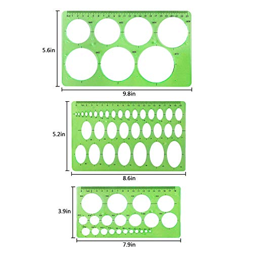 Onwon 10 modelos de desenhos, estêncil, modelos de medição, réguas geométricas de plástico verde tra