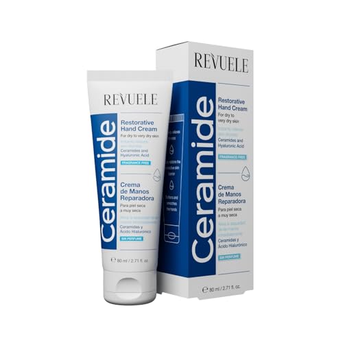 Revuele Ceramide Restorative Hand Cream for Dry Skin, Ceramides, Hyaluronic Acid, Fragrance Free, Cruelty-Free, 80ml