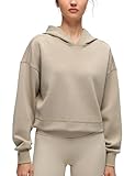 CRZ YOGA SoftAura Cropped Hoodies for Women - Long Sleeve Pullover Basic Workout Casual Hooded Sweatshirts Oak Medium