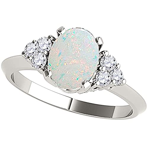 AoneJewelry Opal Gemstone Engagement Rings for Women |10K White gold 1.53 carat Gray Color Round Cut Prong Setting Genuine Diamond Wedding Jewelry Collection