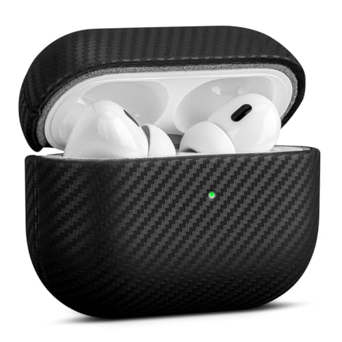 Image of Haobobro Leather Case - for AirPods Pro 3 Case Cover - Selected Skin-Friendly Leather, with Carbon Fibre Texture, Handmade Drop Protective Hard Cover for AirPods Pro 3rd Generation Earbuds - Black