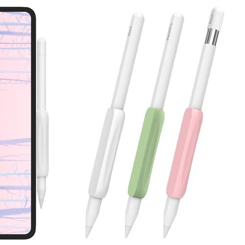 AhaStyle 3 Pack Silicone Grips for Apple Pencil Pro, Apple Pencil (USB-C) and Apple Pencil 2nd Generation Holders Ergonomic Design Grip Protective Sleeve Compatible with iPad Pen (White+Pink+Green)