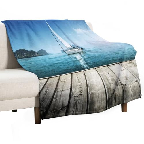 Yacht from Wooden Deck Horizon Serenity Seascape Leisure Aquatic Coastal