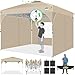 Produktbild COBIZI Pavillon 3x3m Wasserdicht Stabil Winterfest Faltpavillon Partyzelt Gartenpavillon, 3 Seitenteilen, Pop Up Pavillon Faltbar für Camping, Festival, Gärten, Strände,Geschäft mit 4 Sandsäcke,Khaki