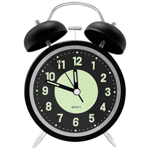 Xpieoyrm Despertador Luminoso de 4 Pulgadas, silencioso Despertador analógico sin tictac, con luz de Noche, Alimentado por batería, Metal Reloj de Mesa de Viaje para Sala Oficinas Dormitorio