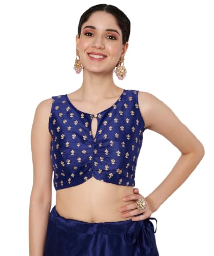 Image of studio rasa Women's Dupion Hand Block Printed Readymade Top for Festive Wedding Party