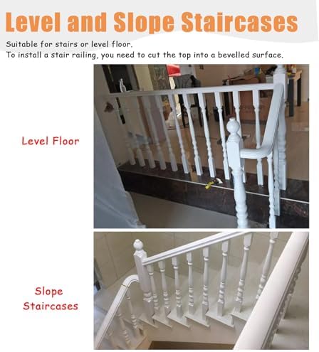 Stylish White Wooden Stair Balusters & Spindles - Durable Railing Newel Post Kit for Interior Stairs, Loft & Villa Remodeling, Perfect Home Upgrade