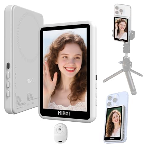 Vlog Selfie Monitor Screen for iPhone & Android,Magnetic Phone Back Camera Selfie Monitor Screen for Vlog Live Stream TikTok,Built-in Speaker,Built-in shutter button,7-hour long battery life (Update)
