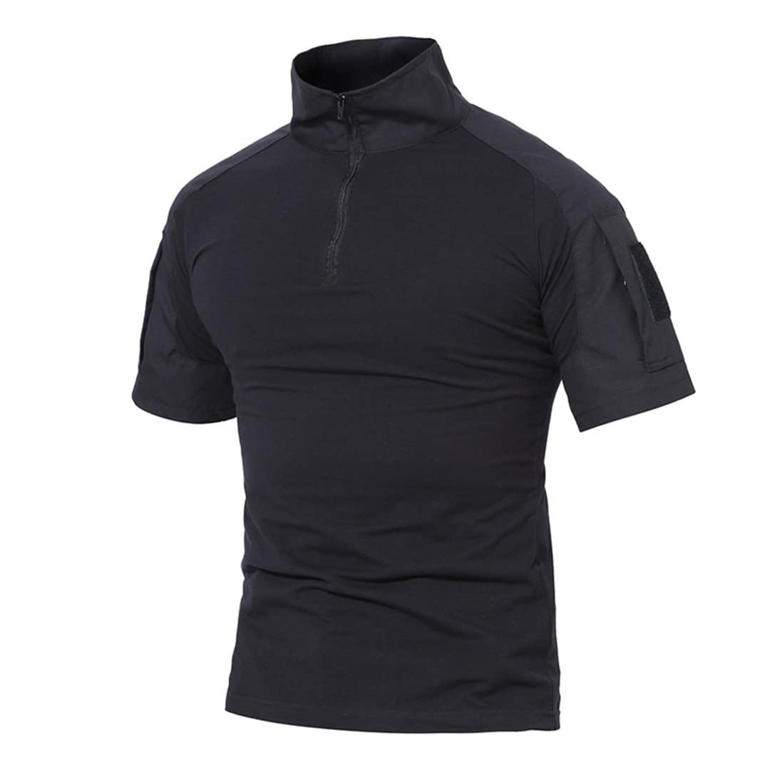 T-Shirt Militare da Uomo T-Shirt Tattica Manica Corta 1/4 Zip Abbigliamento Militare t-Shirt Lavoro Escursionismo Campeggio (Grigio Chiaro L)
