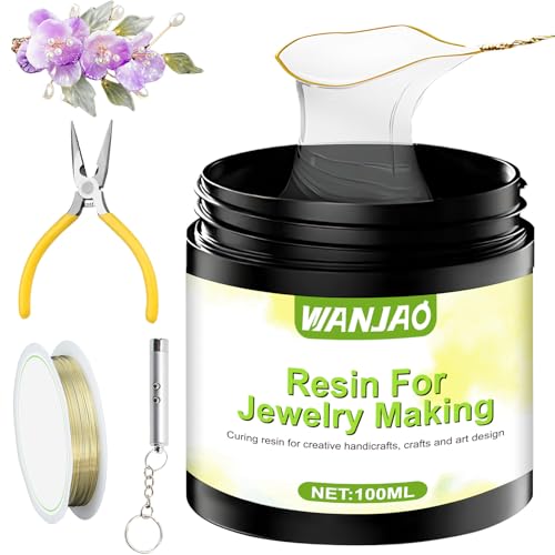 WANJAO Dip Resin for Wire Flowers, Dip Resin Crystal Clear with Pliers and Wire Fast Curing Highly Transparent Crystal Clear Gloss Finish for DIY Art Jewelry Creative Modeling, 100ML
