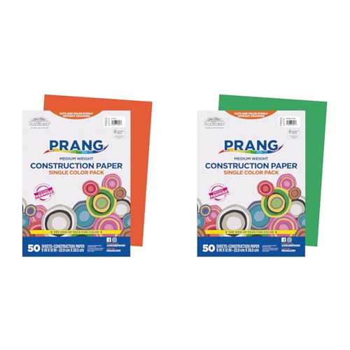 Image of Prang Construction Paper, Orange & Holiday Green, 50 Sheets Each, 9 inch x 12 inch