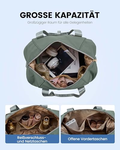 LOVEVOOK Ryanair Handgepäck 40x30x20, Erweiterbare Kleine Reisetasche Handgepäck Tasche für Flugzeug, Faltbare Cabin Travel Bag Weekender Carry On Luggage für Damen Herren, Grün