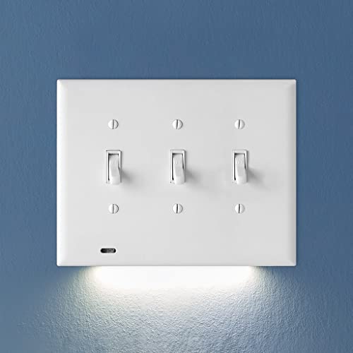 Single - SnapPower SwitchLight [for Triple-Gang Light Switches] - Light Switch Wall Plate with Built-in LED Night Lights - Bright/Dim/Off Options - Auto On/Off Sensor - (Toggle White)