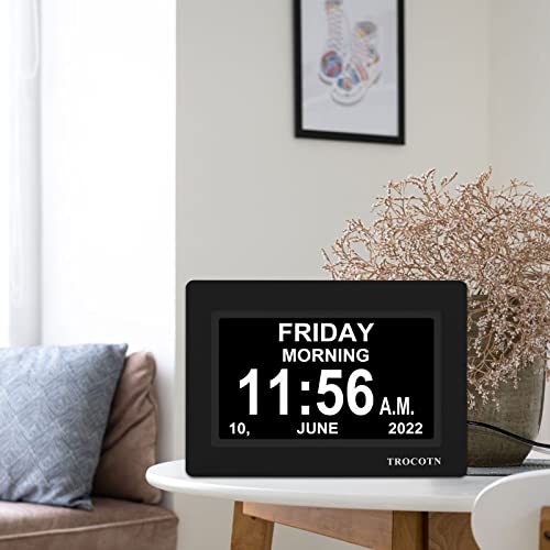 Trocotn 7 Inchs Digital Clock Day Clock Large Display Alarm Clock Wall Clock (Black) #TOP4