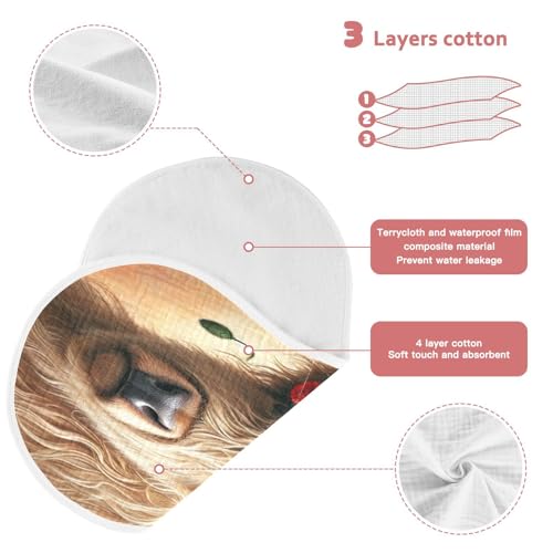 Highland Cow Wildflowers Baby Burp Cloths Cotton Burp Clothes Absorbent Muslin Burp Cloths Soft Burp Cloth Rags for Boy Newborn Girl Unisex 1 Pack 22x11 Inches3