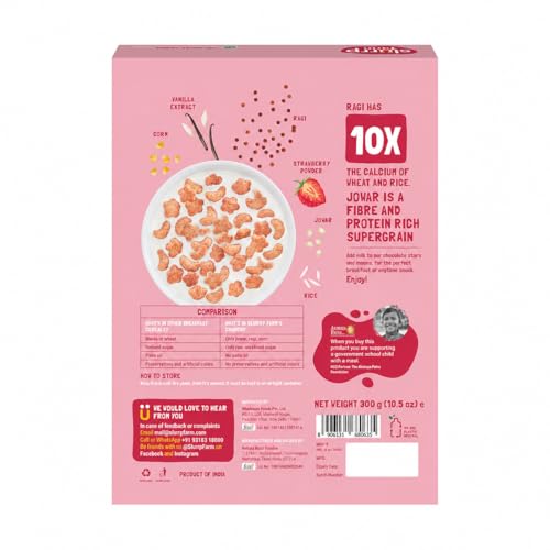 Image of Slurrp Farm Berry Crunch Strawberry Cereal | No Maida, No Refined Sugar, No Added Colour | Ragi Stars and Moons | Healthy Breakfast | 300 g (Pack of 3)