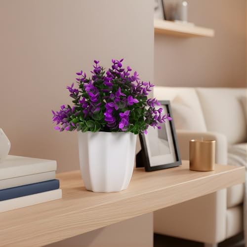 Image of fancymart Artificial Plant Hackleberry Purple Bunch in Pot - 22 cm Height, Perfect for Tabletop Decoration | Ideal for Home & Office Decor