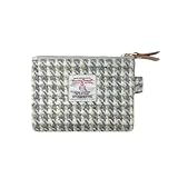 Harris Tweed Mini Coin Purse Handmade Lipstick Bag Vintage British Portable Credit Card ID Wallet with YKK Zipper for Women men (White Houndstooth)