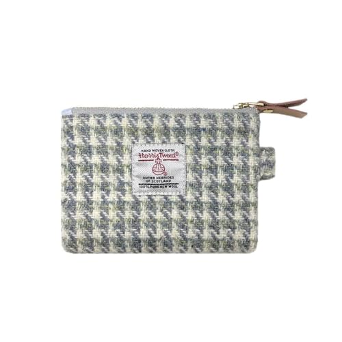 Harris Tweed Mini Coin Purse Handmade Lipstick Bag Vintage British Portable Credit Card ID Wallet with YKK Zipper for Women men (White Houndstooth)