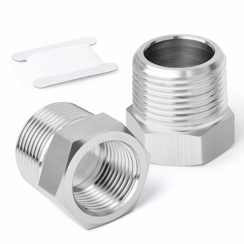 ERGAOBOY 2 Pcs 304 Stainless Steel Reducer Hex Bushing, 1/2" BSP Male to 3/8" BSP Female Pipe, Reducing Forging Pipe Adapter Fitting for Water Oil Air Gas