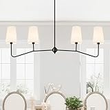 Resacho 47' Modern Linear Chandelier, 4-Light Black Pendant Light with Fabric Shades, Adjustable Height Ceiling Light Fixture for Kitchen Island, Dining Room, Living Room, Bedroom, ETL Listed