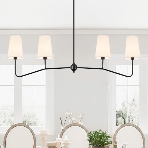 Suspension noire 4 lumières haut de gamme avec abat-jours en tissu pour salon moderne