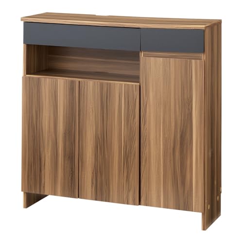 リコメン堂 キャビネット 幅90 ルーター収納ボックス 電話台 Wi-Fi ラック スリムタイプ ケーブルボックス FAX台 木製 キャビネット 壁面収納 隙間収納 スリムラック 電源タップ コード収納 タップ収納 配線収納 (ミディアムブラウン×ブラック