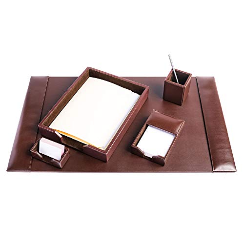 Dacasso Bonded Set Luxury Leather Desk Pad & Desk Organization Essentials, 5 Piece, Dark Brown #TOP5