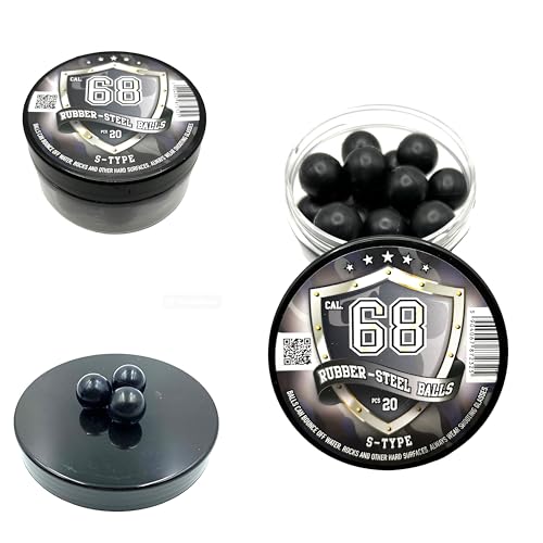 RUBBER-STEEL BALLS in 68 caliber 20 x S-TYPE Premium Quality Hard Rubber Steel Balls Paintballs Powerballs 7 gr. Heavy Ammo for Self Home Defense Training Pistols in .68 Cal.