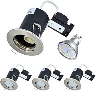 Allesgute LED Fire Rated Downlights Brushed Chrome Recessed Ceiling Spotlights for Indoor Included GU10 LED Bulbs Warm White, Pack of 4