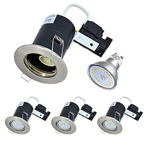 Allesgute 4X LED Recessed Ceiling Spotlights Brushed Chrome Fire Rated Downlights Spot Lights Indoor 240V with 5W GU10 Bulbs Cool White