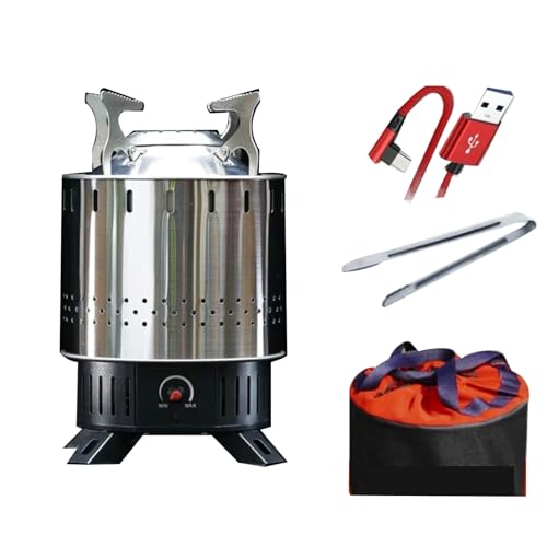 Stufa a Pellet da Interno Senza Canna Fumaria Con Portapentole Pieghevole, Piccola a Legna Con Piedini Rimovibili da Campeggio (Silver)