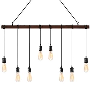 COSTWAY Pendellamp, 8-licht hanglamp houten geschilderde balk lineaire eiland kroonluchter met verstelbare hoogte…