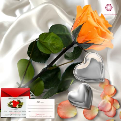 Rosen-Te-Amo | Infinity Rosen am Stiel Orange Rosenduft | Echte Rose Geburtstagsgeschenk für Frauen, Ewige Rose in Geschenkbox| Konservierte Blume zum Weihnachten, Valentinstag, Mama, Deko Geschenk