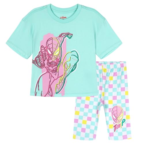 Image of Marvel Girls Oversized Drop Shoulder T-Shirt and Bike Shorts Outfit Set Toddler to Big Kid Sizes (2T - 14-16)