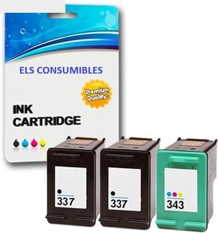 ELS CONSUMIBLES Cartuchos de Tinta compatibles para DeskJet D4160 5940 6980 Officejet 6300 6310 6313 6315 Photosmart 2500 2570 C4110 C4180 | Reemplazo para HP 337 (C9364EE) & HP 343 (C8766EE)