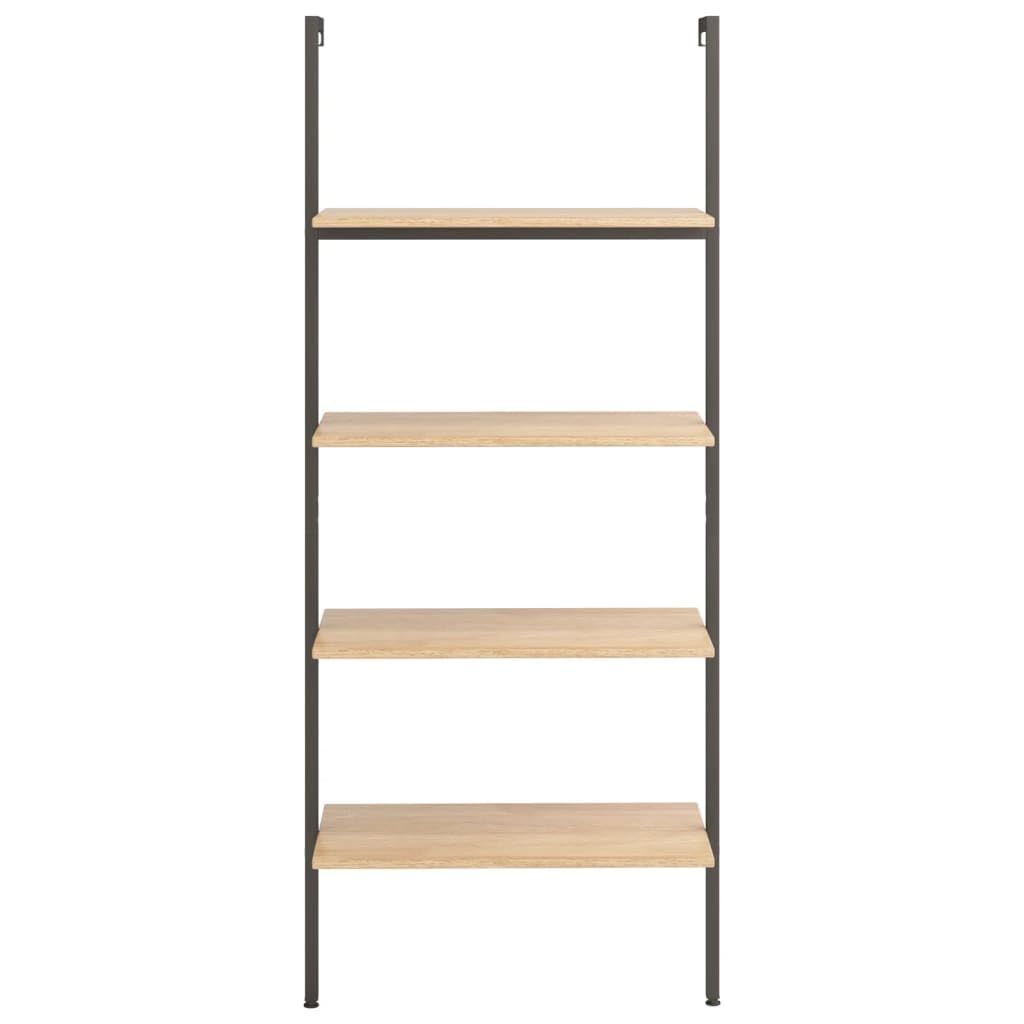 Leiterregal 4 Böden 64x35x152,5 cm aus Holz und Stahl Hellbraun Schwarz Modernes Bücherregal mit Wandbefestigung für Wohnzimmer Schlafzimmer Büro Flur