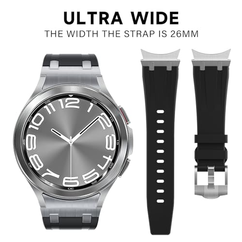 HAYONLIY One Click No Gap Bands Compatible for Samsung Galaxy Watch 6/4 Classic 43mm 47mm 42mm 46mm for Men, Liquid Silicone Rubber Band for Galaxy Watch 5 Pro Sport Strap with Stainless Steel Adapter