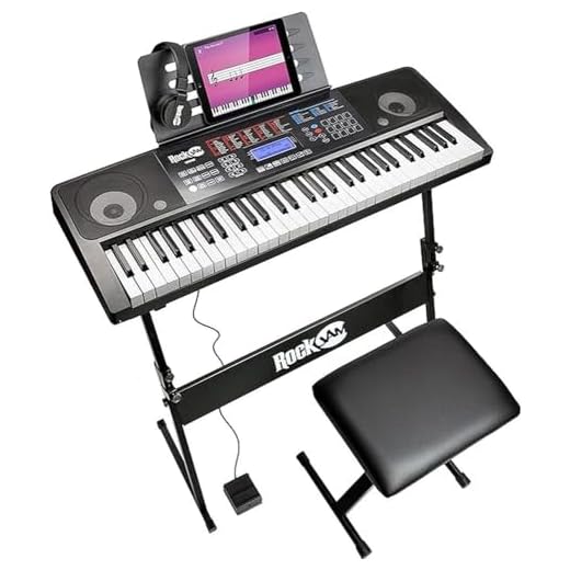 RockJam 61 Key Keyboard Piano With Touch Display Kit, Keyboard Stand, Piano Bench, Sustain Pedal, Headphones, Simply Piano App & Keynote Stickers