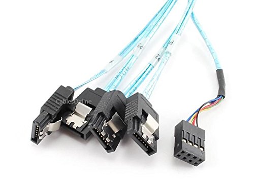 Cablesonline 39In Internal (Sff-8087) (90 Degree) Right-Angle Mini Sas Male W/Latch To 4X Sata 7-Pin Female Cable (Sas-4E39R) #TOP3