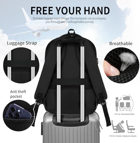 Skaypibs Black Backpack for Men Women,18.4 Inch Laptop Backpacks, Water Resistent Work College back pack - 4