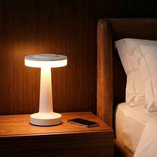 Image of Riakrum 1 Pcs LED Cordless Table Lamp Bulk Rechargeable,White | Portable Wireless Lamps, 3 Color Stepless Dimming, 15 Hour Battery, Touch Control, Wedding Home Restaurant Decor