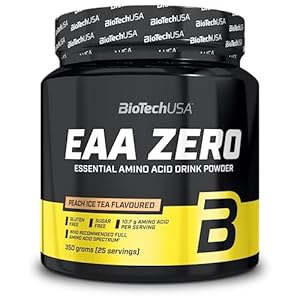 BioTechUSA EAA Zero – Essential Amino Acid Power | 7160mg EAA/Serving | WHO Recommended Ratio | Sugar-Free, Gluten-Free, 350 g, Peach Ice Tea