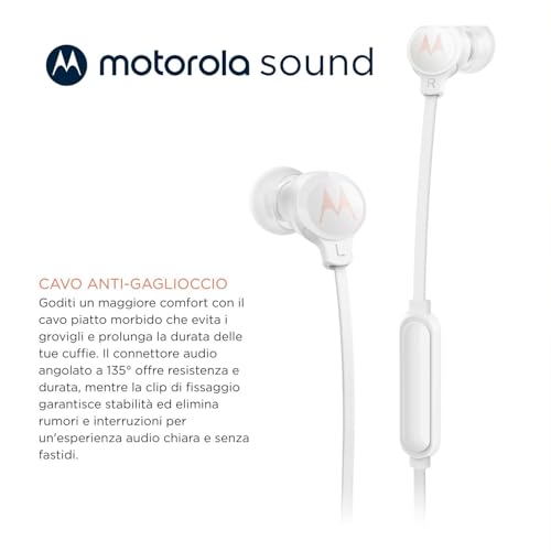 Motorola Sound Earbuds 3C-S Cuffie Intrauricolari Con Microfono, Vestibilità Comoda, Chiamate In Vivavoce, Suono Ad Alta Definizione, Design Sicuro, Connettore USB-C, Bianco - 3