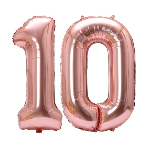 Image of Number 10 Balloon Foil Mylar Balloons for Birthday Party Decoration (Rose Gold, 40 Inch)