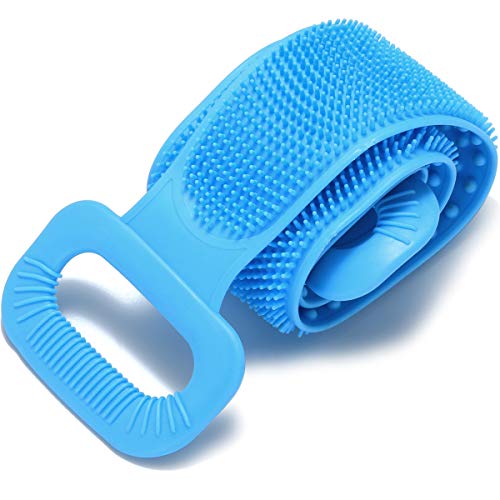 RIVTUN Silicone Bath Body Brush,Back Scrubber for Shower,Easy to Clean, Washer Exfoliating More Hygienic (Blue)