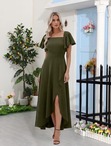 Image of LightlyKiss Women's Square Neck Backless Dress High Slit Wedding Guest Dress Formal Cocktail Party Dress