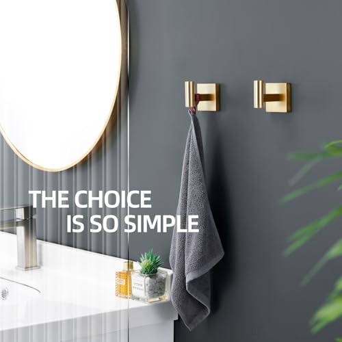 Image of KOKOSIRI Robe Hooks Bathroom Towel Coat Hook for Bath Kitchen Wall 2 Pack Brushed Gold Stainless Steel B1013BG-P2
